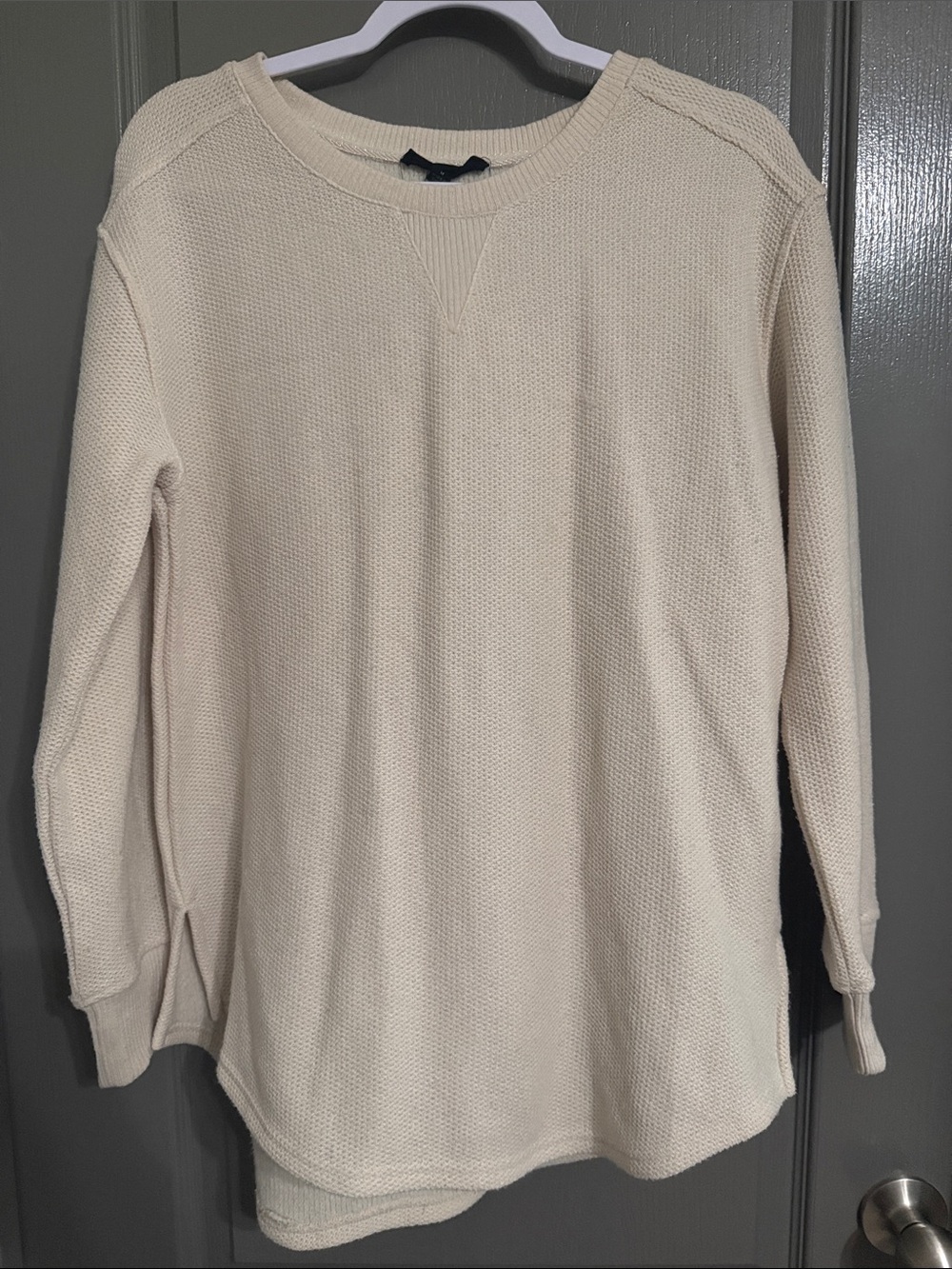 Jane and Delancey Cream Waffle-Knit Crewneck Sweater